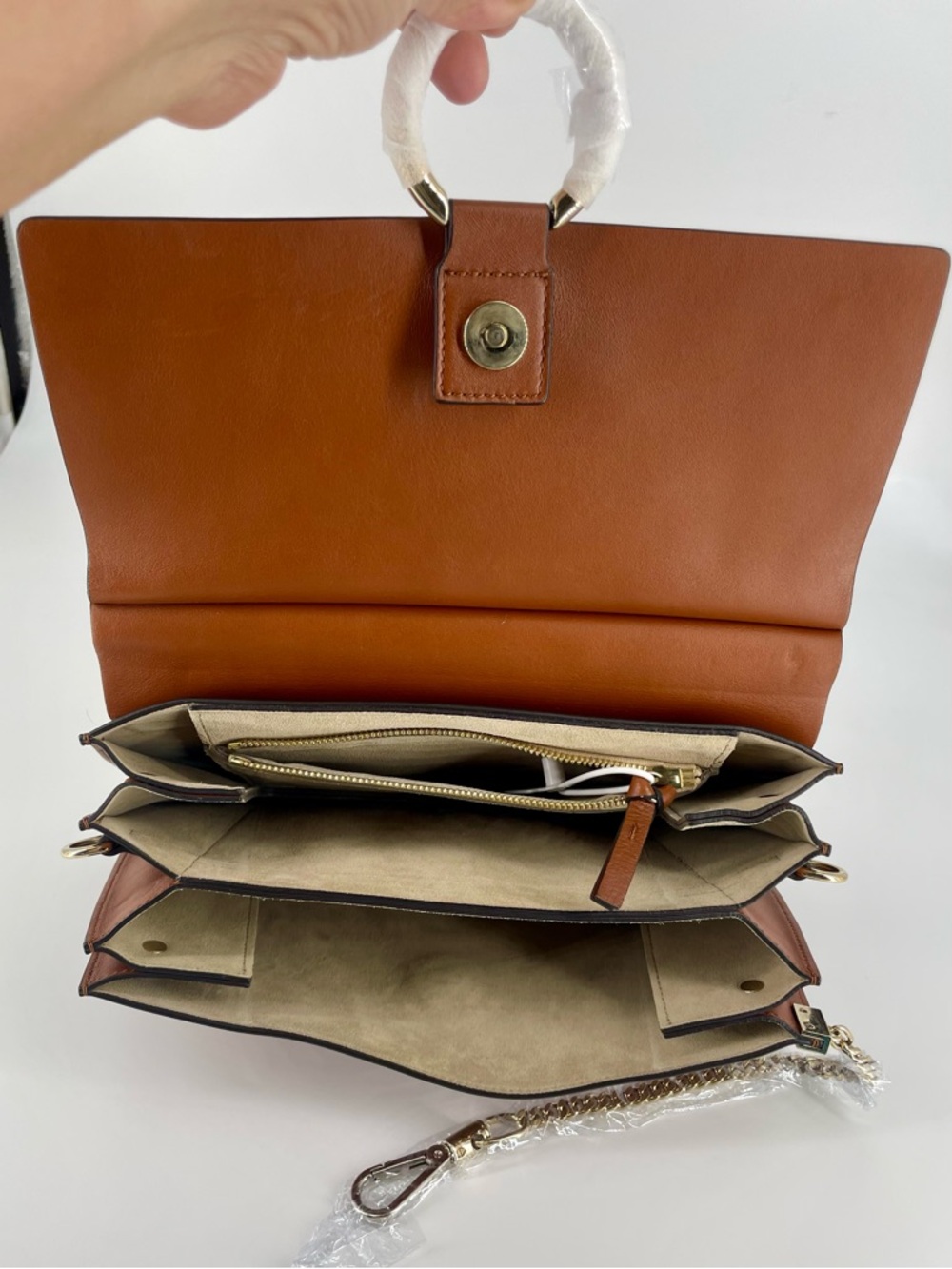 CHLOE Calfskin Suede Medium Faye Brown Leather & Nubuck Shoulder Bag - Picture 5 of 10